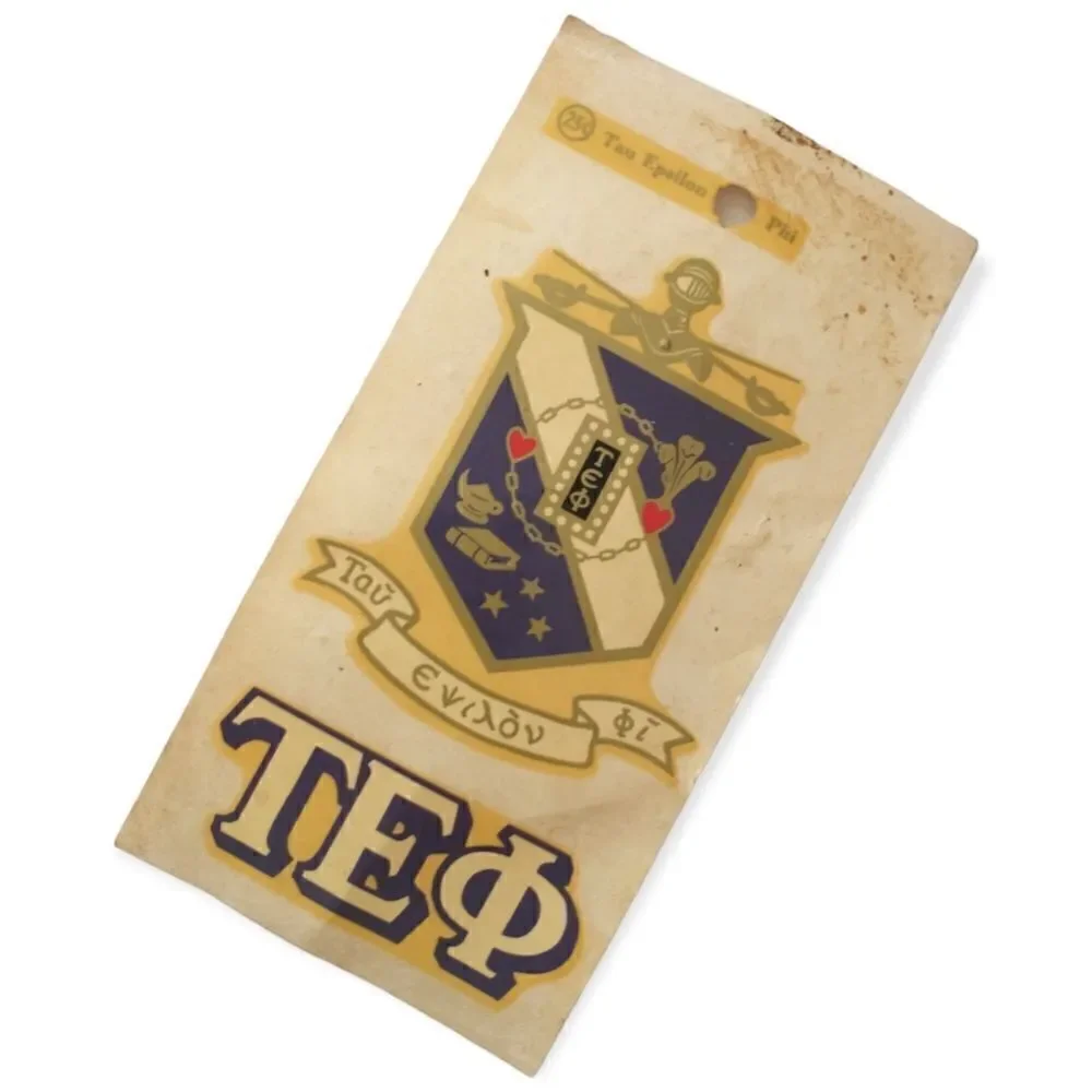 Vintage 70s Tau Epsilon Phi Decal‎ TEP Fraternity Crest Water Slide Greek NOS